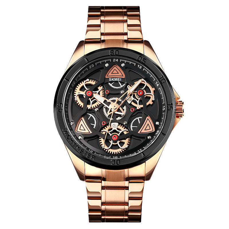 HKM-877139 Men's Mechanical Wind Quartz Watch with Three Rotatable Dials and Zinc Alloy Case