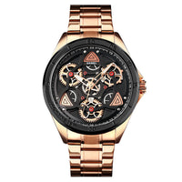 HKM-877139 Men's Mechanical Wind Quartz Watch with Three Rotatable Dials and Zinc Alloy Case