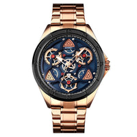 HKM-877139 Men's Mechanical Wind Quartz Watch with Three Rotatable Dials and Zinc Alloy Case