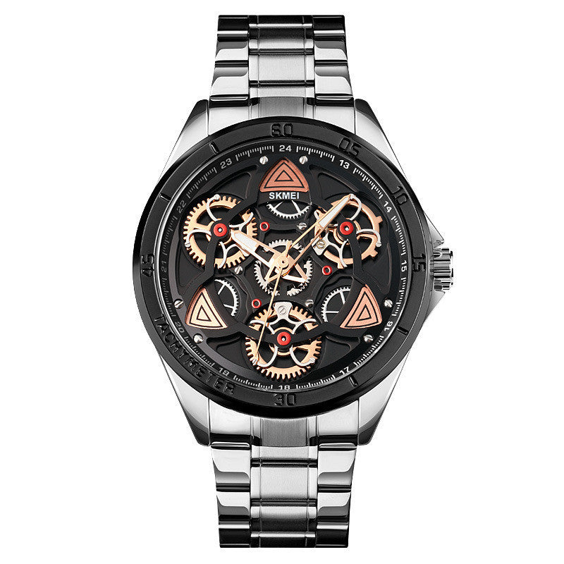 HKM-877139 Men's Mechanical Wind Quartz Watch with Three Rotatable Dials and Zinc Alloy Case