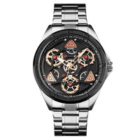 HKM-877139 Men's Mechanical Wind Quartz Watch with Three Rotatable Dials and Zinc Alloy Case