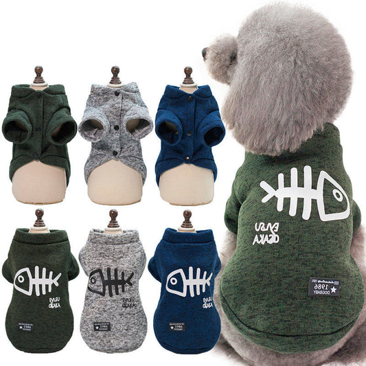 HKM-877203 Fishbone Pattern Casual Sweater for Small Dogs in Green, Gray, and Blue