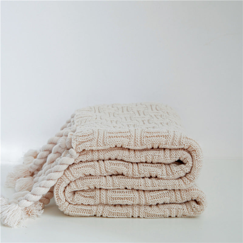 HKM-877203 Woven Tassels Casual Air Conditioning Blanket Shawl - Modern Design for Spring and Autumn (130x160CM)