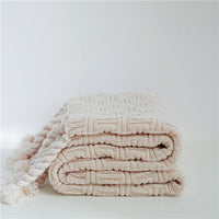 HKM-877203 Woven Tassels Casual Air Conditioning Blanket Shawl - Modern Design for Spring and Autumn (130x160CM)