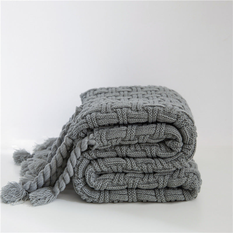 HKM-877203 Woven Tassels Casual Air Conditioning Blanket Shawl - Modern Design for Spring and Autumn (130x160CM)