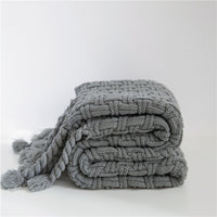HKM-877203 Woven Tassels Casual Air Conditioning Blanket Shawl - Modern Design for Spring and Autumn (130x160CM)