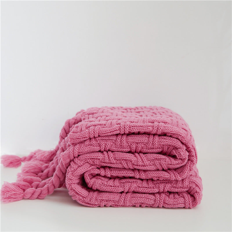 HKM-877203 Woven Tassels Casual Air Conditioning Blanket Shawl - Modern Design for Spring and Autumn (130x160CM)