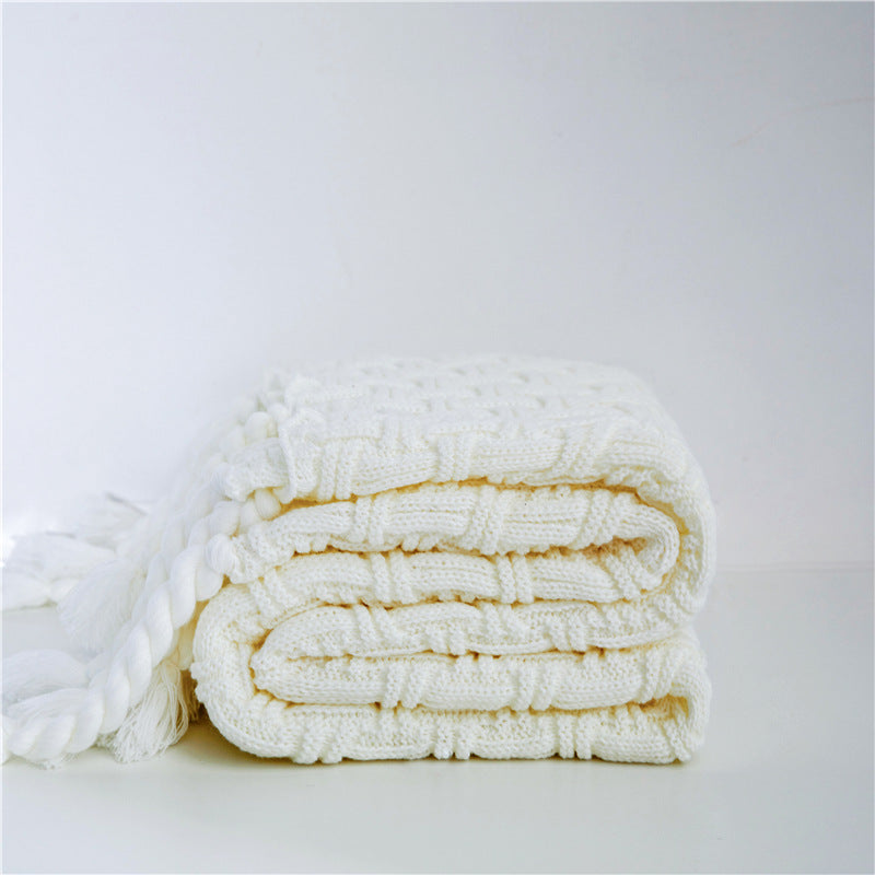HKM-877203 Woven Tassels Casual Air Conditioning Blanket Shawl - Modern Design for Spring and Autumn (130x160CM)