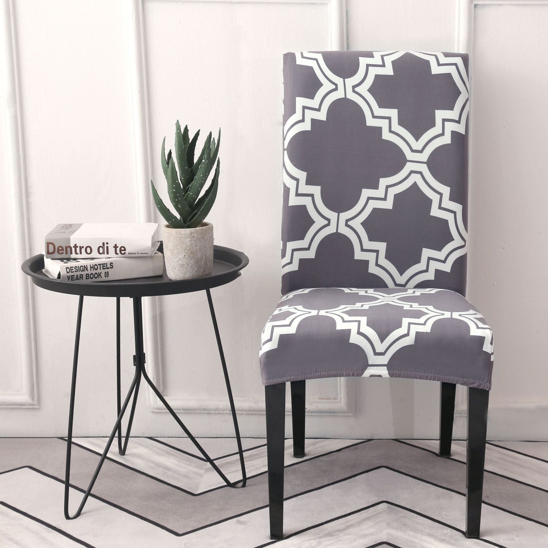 HKM-877331 Elastic Flower Dining Chair Cover in Polyester for Living Room and Events