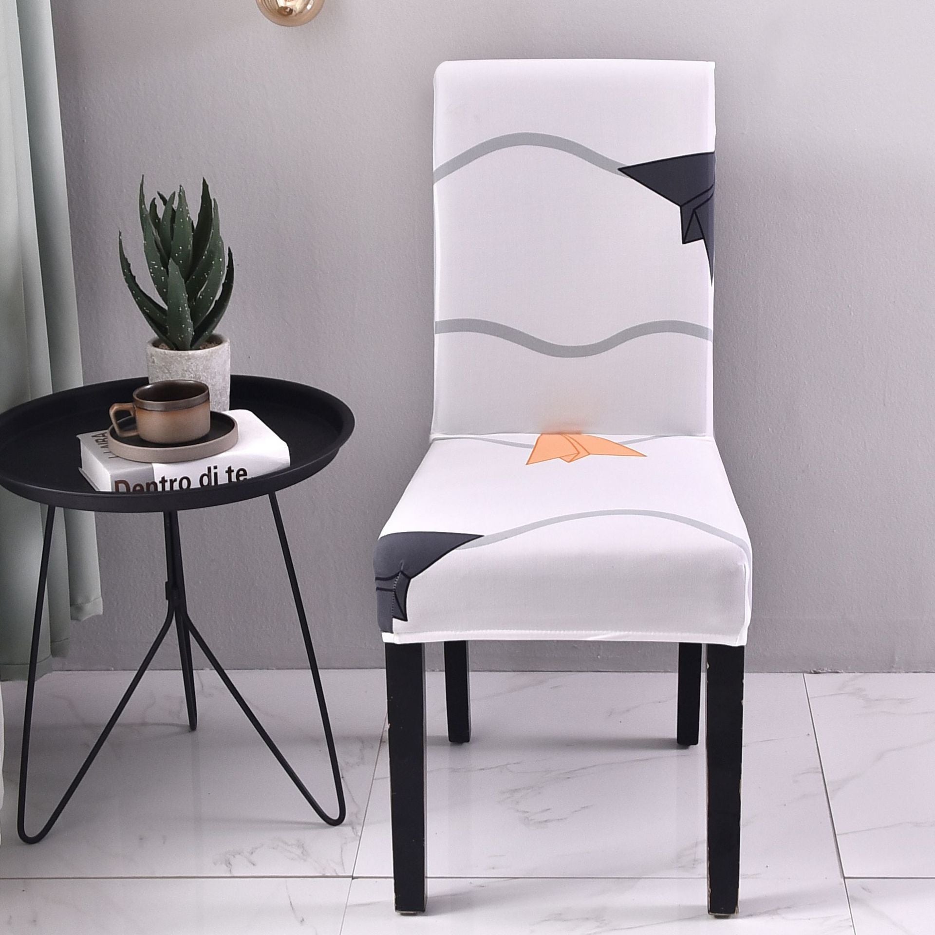 HKM-877331 Elastic Flower Dining Chair Cover in Polyester for Living Room and Events