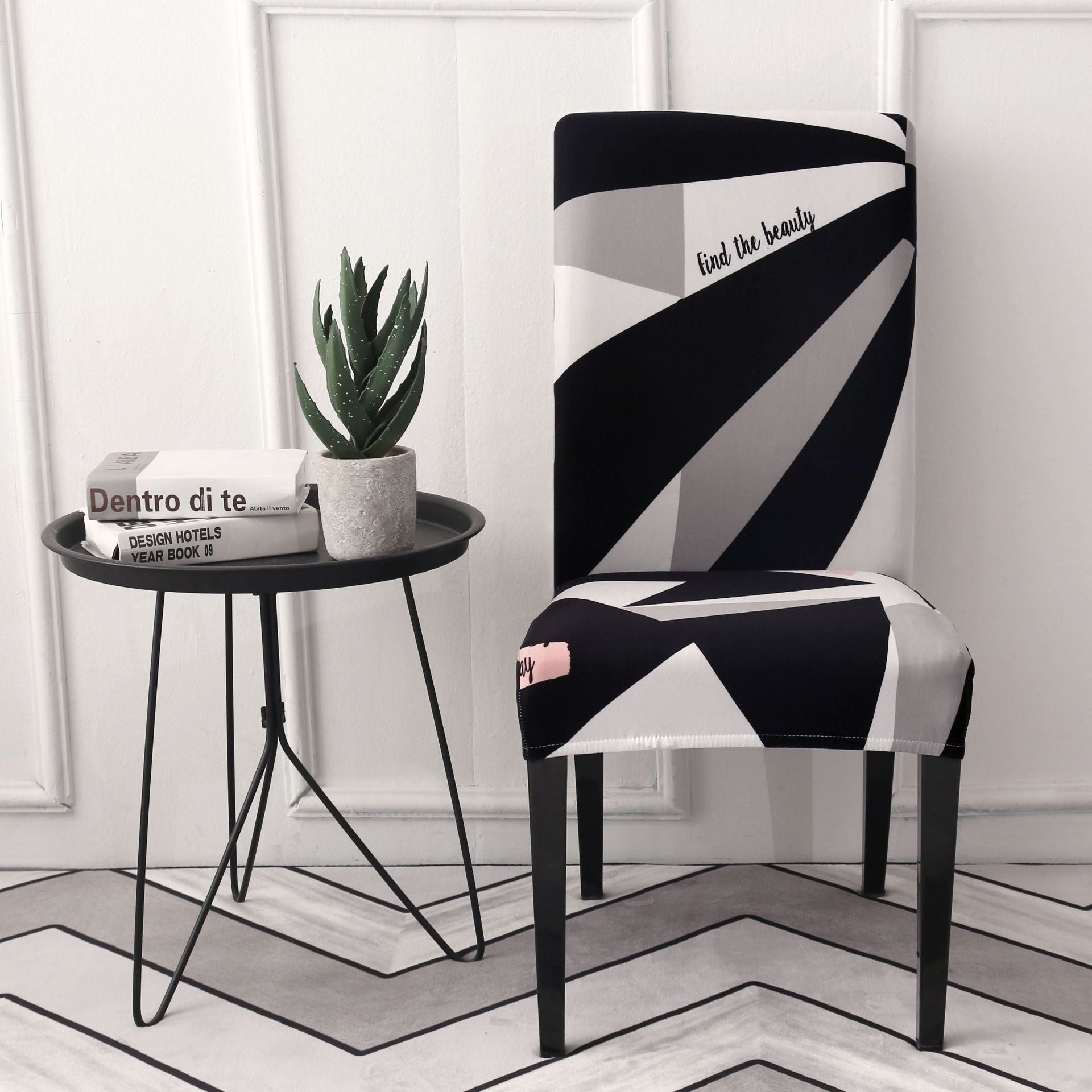 HKM-877331 Elastic Flower Dining Chair Cover in Polyester for Living Room and Events
