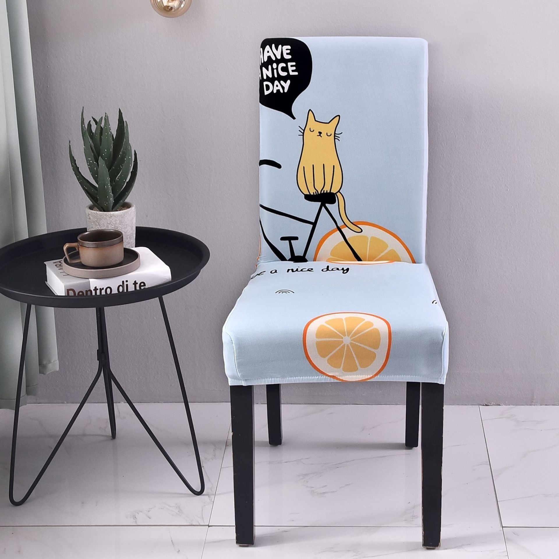HKM-877331 Elastic Flower Dining Chair Cover in Polyester for Living Room and Events