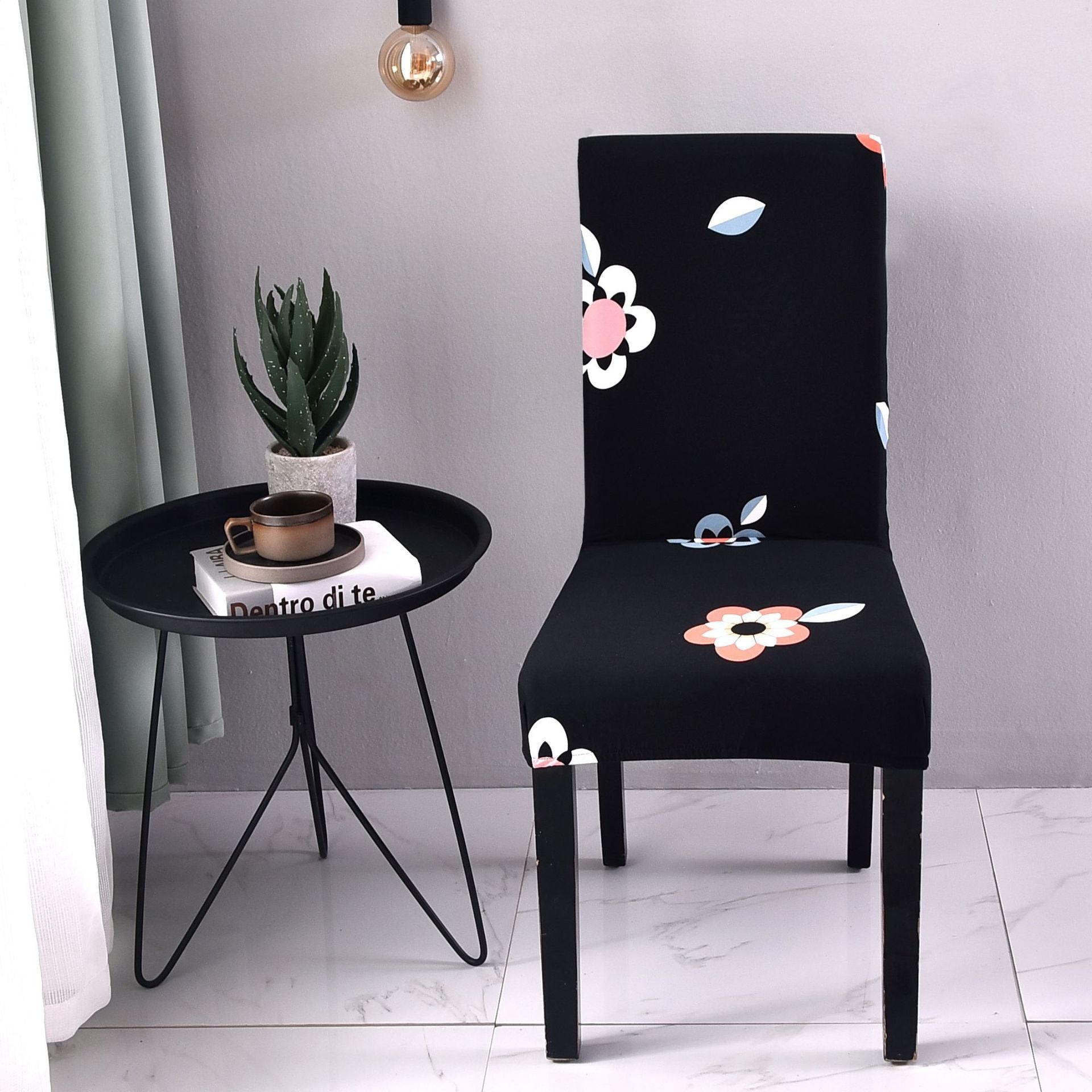 HKM-877331 Elastic Flower Dining Chair Cover in Polyester for Living Room and Events