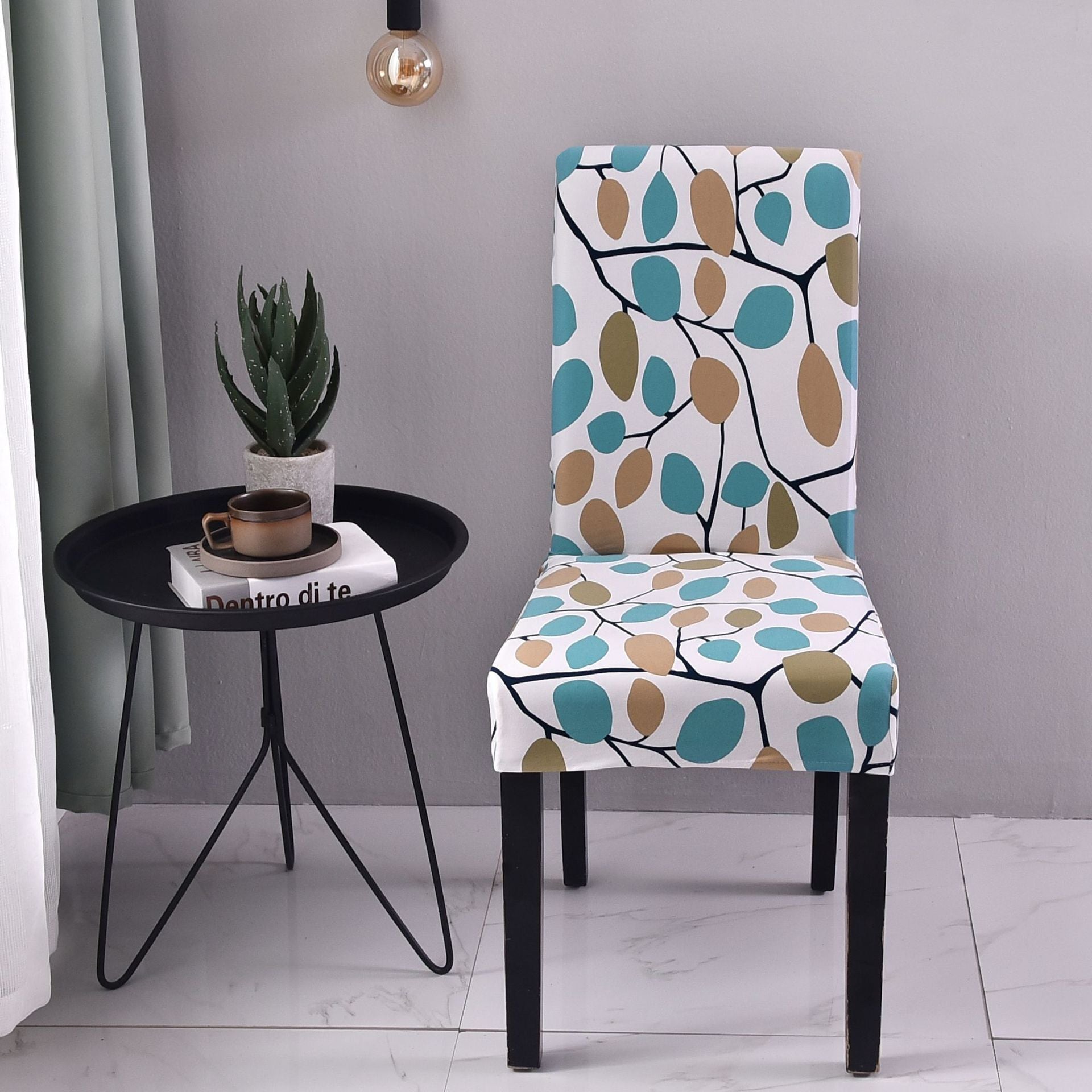 HKM-877331 Elastic Flower Dining Chair Cover in Polyester for Living Room and Events