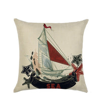 HKM-877459 Mediterranean Style Linen Pillowcase Featuring Steamship Pattern
