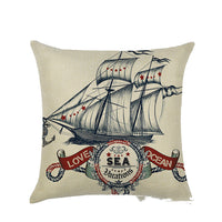 HKM-877459 Mediterranean Style Linen Pillowcase Featuring Steamship Pattern