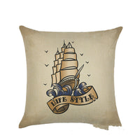 HKM-877459 Mediterranean Style Linen Pillowcase Featuring Steamship Pattern