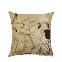HKM-877459 Mediterranean Style Linen Pillowcase Featuring Steamship Pattern