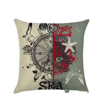 HKM-877459 Mediterranean Style Linen Pillowcase Featuring Steamship Pattern
