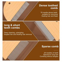 HKM-877459 Wooden Flea Comb for Cats, Dogs, and Rabbits - Rounded-Tip Teeth Grooming Tool for Tangles and Loose Fur