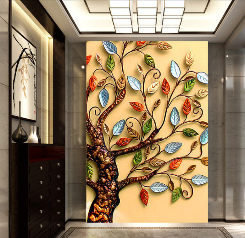 HKM-877779 5D Diamond Painting Kit - Fortune Tree Design, Frameless Canvas Art, Multiple Sizes Available