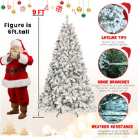 HKM-877907 Mixed Flocked PVC Christmas Tree with Pine Cones and UL Warm Lights - Multiple Heights Available
