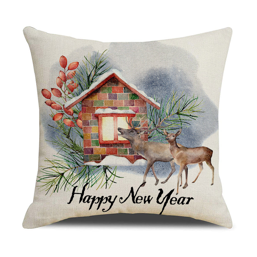 HKM-877907 Watercolor Floral Linen Pillow Cover - 45x45cm Modern Design