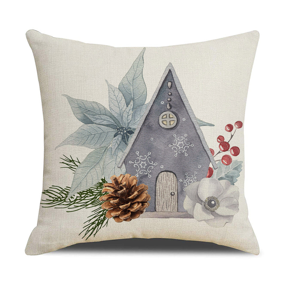 HKM-877907 Watercolor Floral Linen Pillow Cover - 45x45cm Modern Design