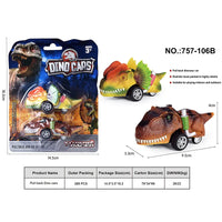 HKM-878035 Dinosaur Pull Back Car - Multi-Style Friction Toy for Kids Ages 5 and Up, PVC Material, Convenient Packaging