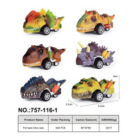 HKM-878035 Dinosaur Pull Back Car - Multi-Style Friction Toy for Kids Ages 5 and Up, PVC Material, Convenient Packaging
