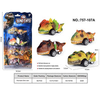 HKM-878035 Dinosaur Pull Back Car - Multi-Style Friction Toy for Kids Ages 5 and Up, PVC Material, Convenient Packaging
