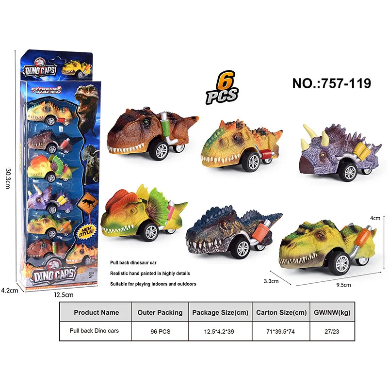 HKM-878035 Dinosaur Pull Back Car - Multi-Style Friction Toy for Kids Ages 5 and Up, PVC Material, Convenient Packaging