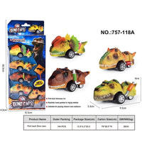 HKM-878035 Dinosaur Pull Back Car - Multi-Style Friction Toy for Kids Ages 5 and Up, PVC Material, Convenient Packaging