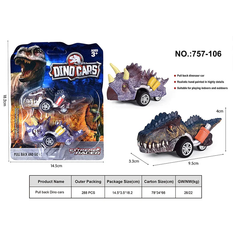 HKM-878035 Dinosaur Pull Back Car - Multi-Style Friction Toy for Kids Ages 5 and Up, PVC Material, Convenient Packaging