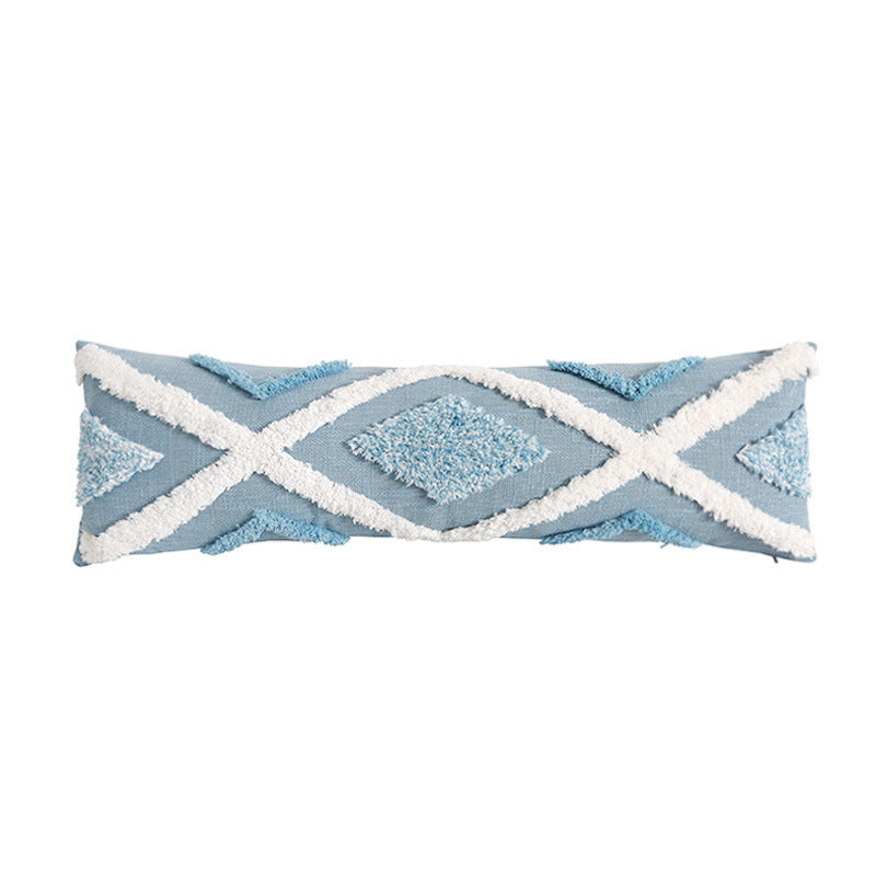HKM-878227 Blue Geometric Tufted Cotton and Linen Pillow Cover, Available in Multiple Sizes