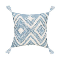 HKM-878227 Blue Geometric Tufted Cotton and Linen Pillow Cover, Available in Multiple Sizes