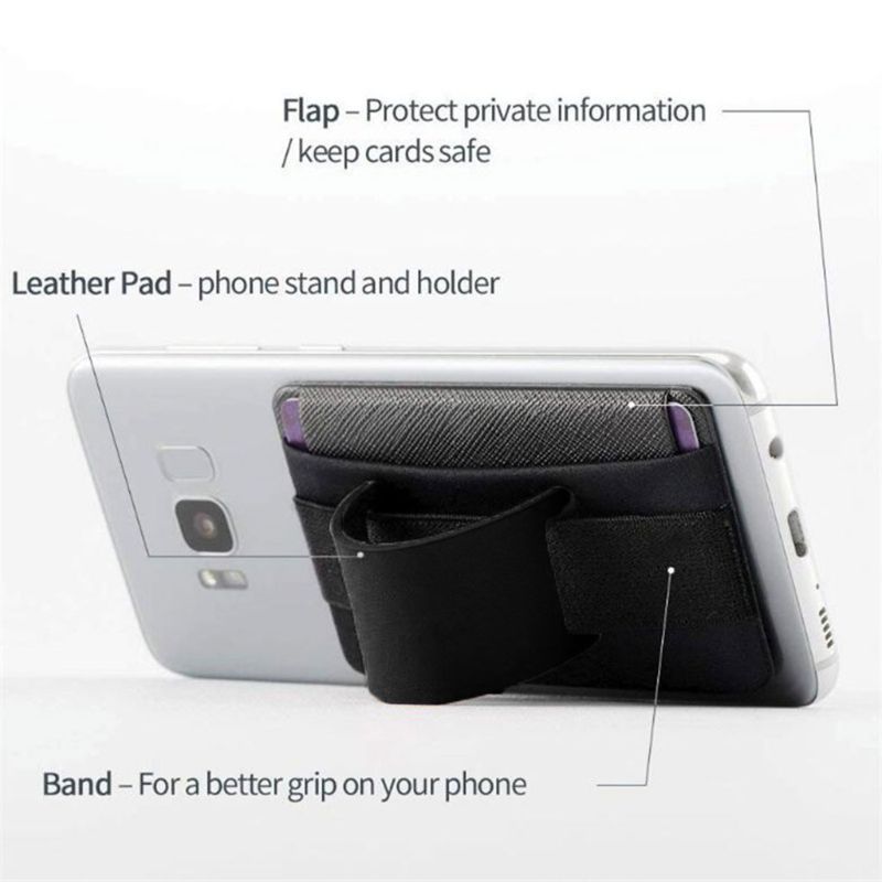 HKM-878995 Lycra Mobile Phone Back Sticker Card Holder - Imitation Leather, Plain Design, 58*92mm