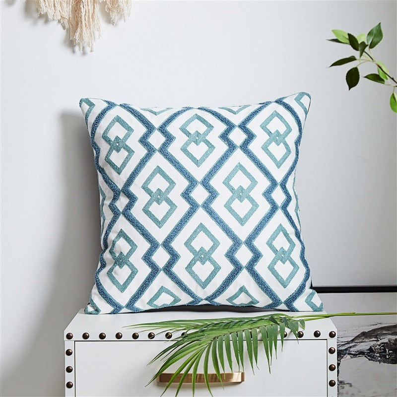 HKM-878995 Mediterranean Style Cotton Canvas Pillow with Landscape Pattern for Living Room and Outdoor Use