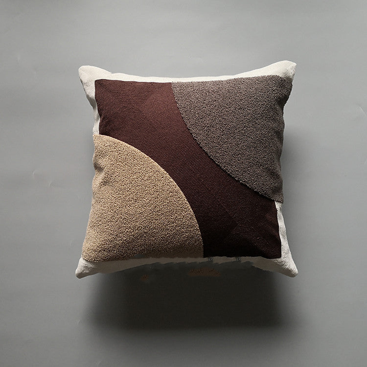 HKM-879059 Mid-Vintage Square Tassel Cushion Cover - Knitted Design in Light Grey, Black and White Geometric, and Taupe Block