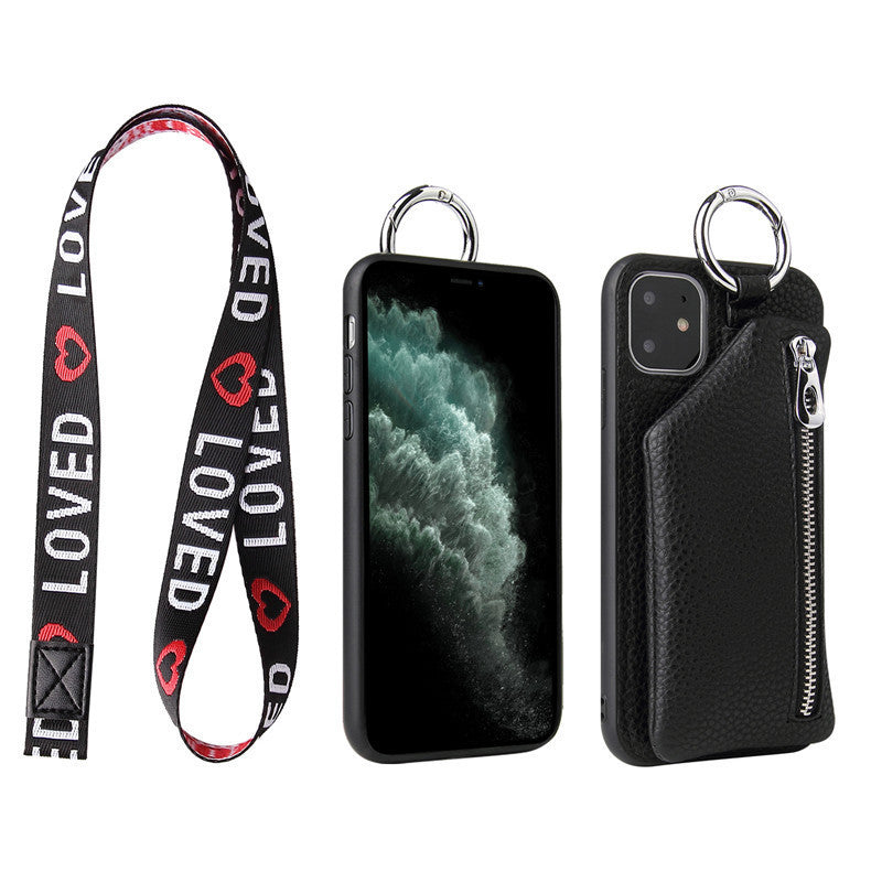 HKM-879187 PU Leather Cord Wallet Case with Neck Lanyard for Phone Compatibility