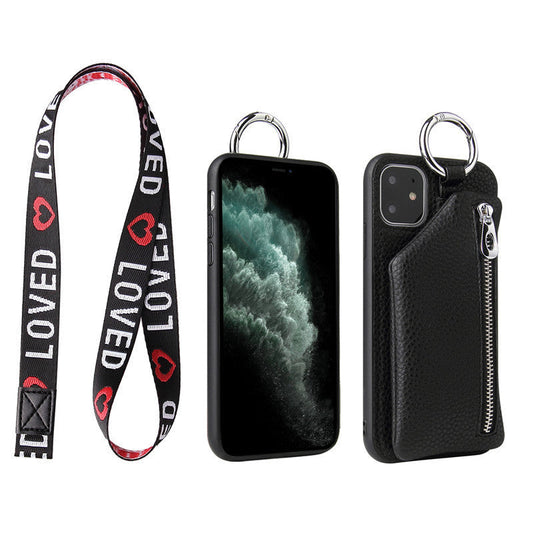 HKM-879187 PU Leather Cord Wallet Case with Neck Lanyard for Phone Compatibility