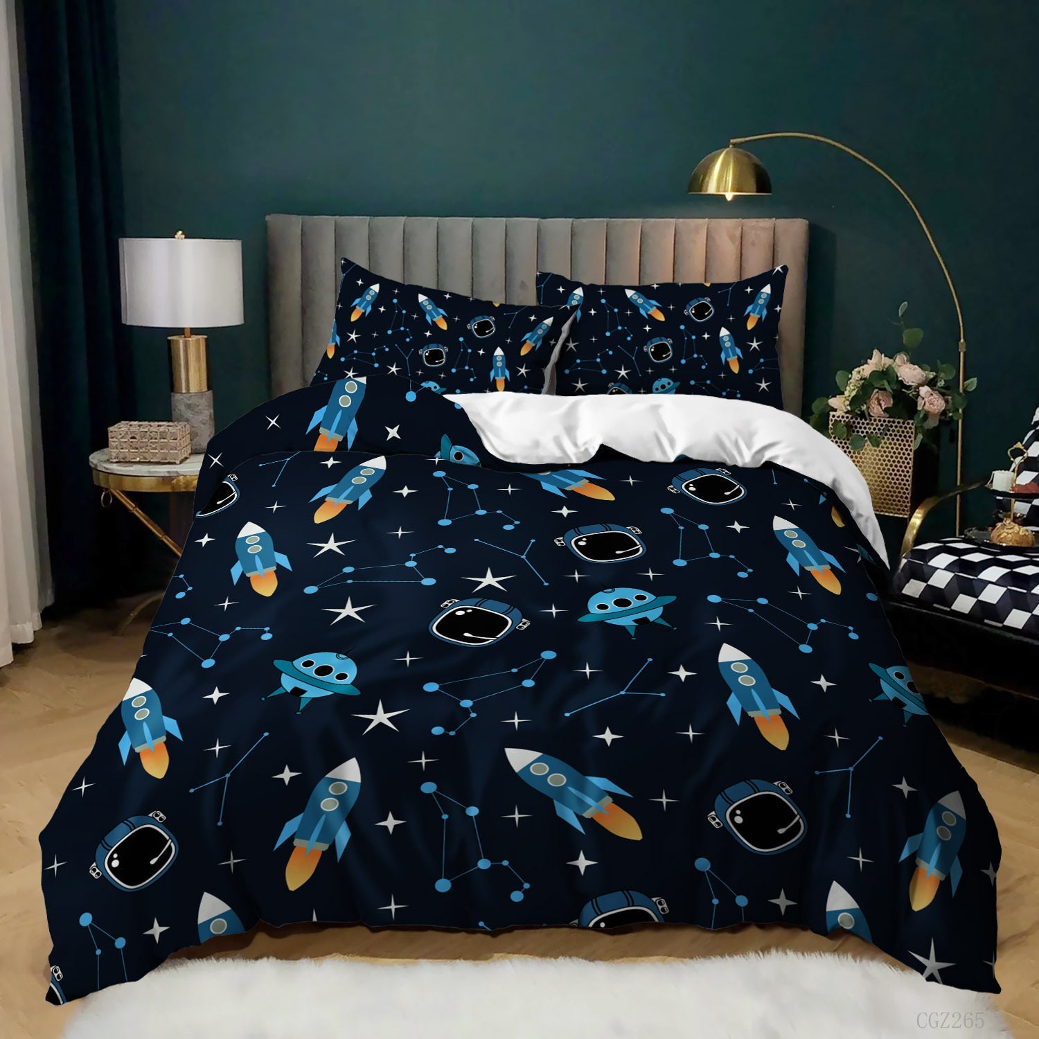 HKM-879251 Kids Digital Printed Spaceship Rocket Pattern Bedding Quilt Cover Set for Modern Bedrooms