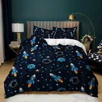HKM-879251 Kids Digital Printed Spaceship Rocket Pattern Bedding Quilt Cover Set for Modern Bedrooms