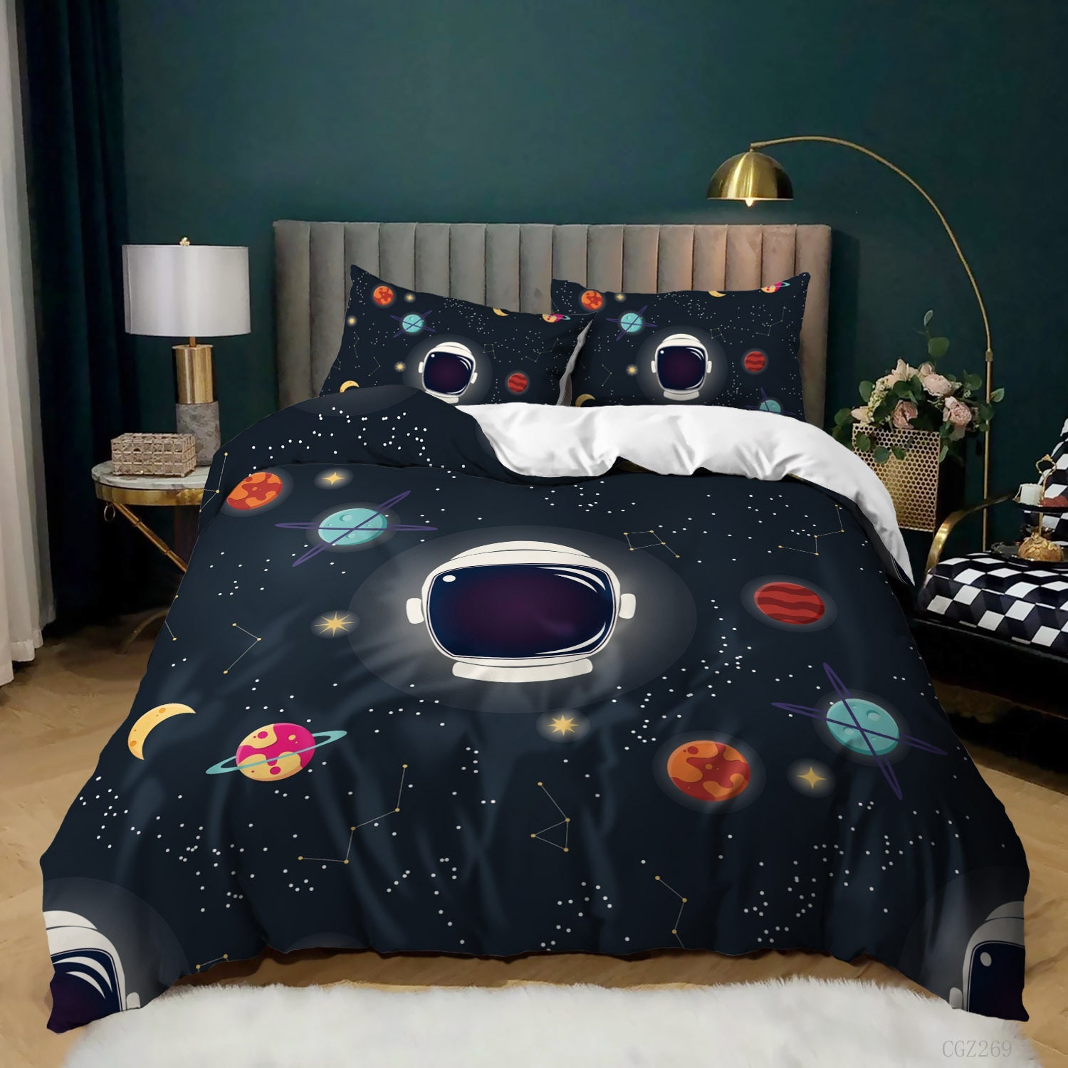 HKM-879251 Kids Digital Printed Spaceship Rocket Pattern Bedding Quilt Cover Set for Modern Bedrooms