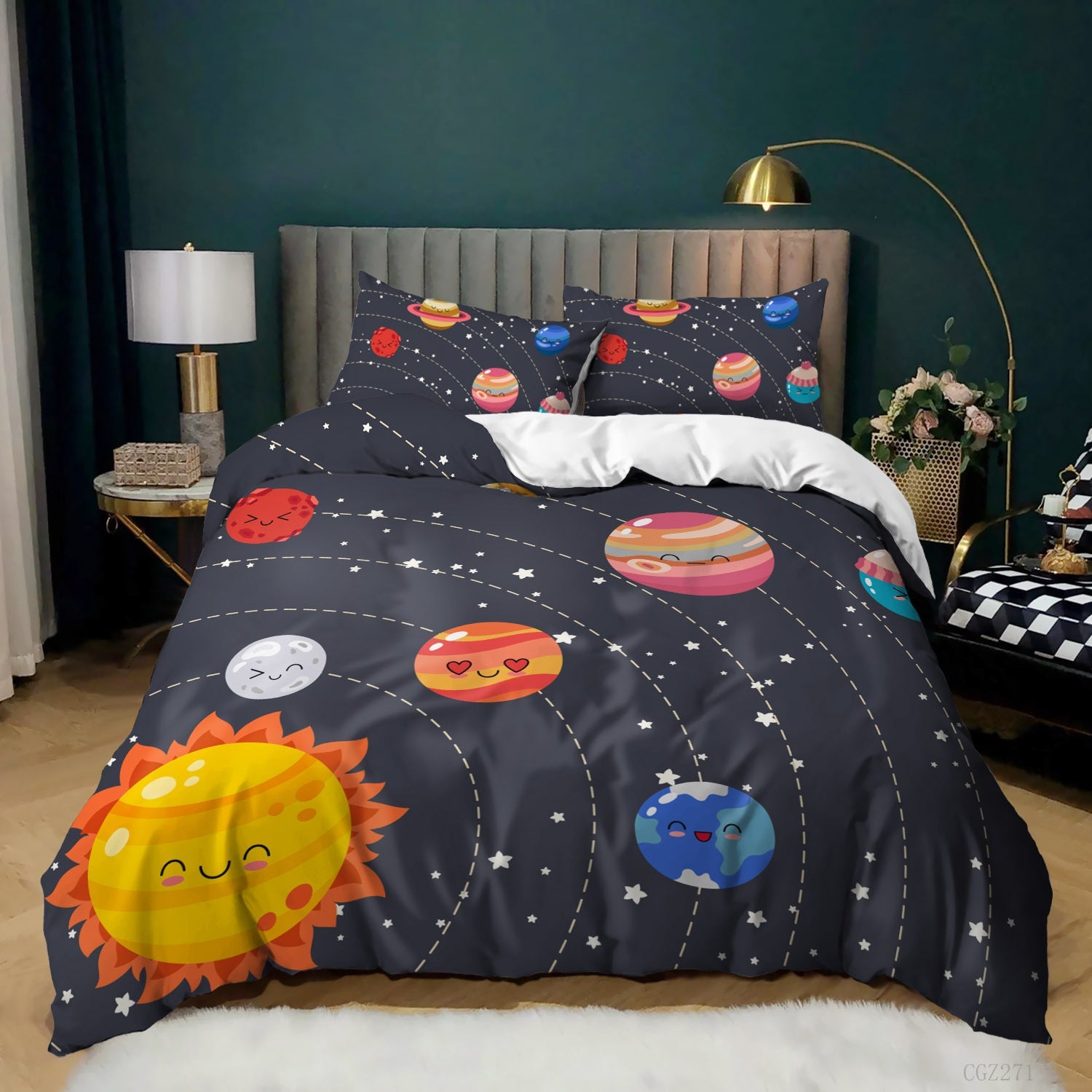 HKM-879251 Kids Digital Printed Spaceship Rocket Pattern Bedding Quilt Cover Set for Modern Bedrooms