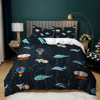 HKM-879251 Kids Digital Printed Spaceship Rocket Pattern Bedding Quilt Cover Set for Modern Bedrooms