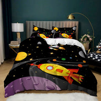 HKM-879251 Kids Digital Printed Spaceship Rocket Pattern Bedding Quilt Cover Set for Modern Bedrooms