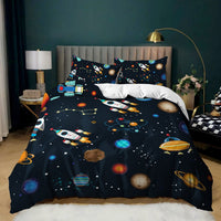 HKM-879251 Kids Digital Printed Spaceship Rocket Pattern Bedding Quilt Cover Set for Modern Bedrooms