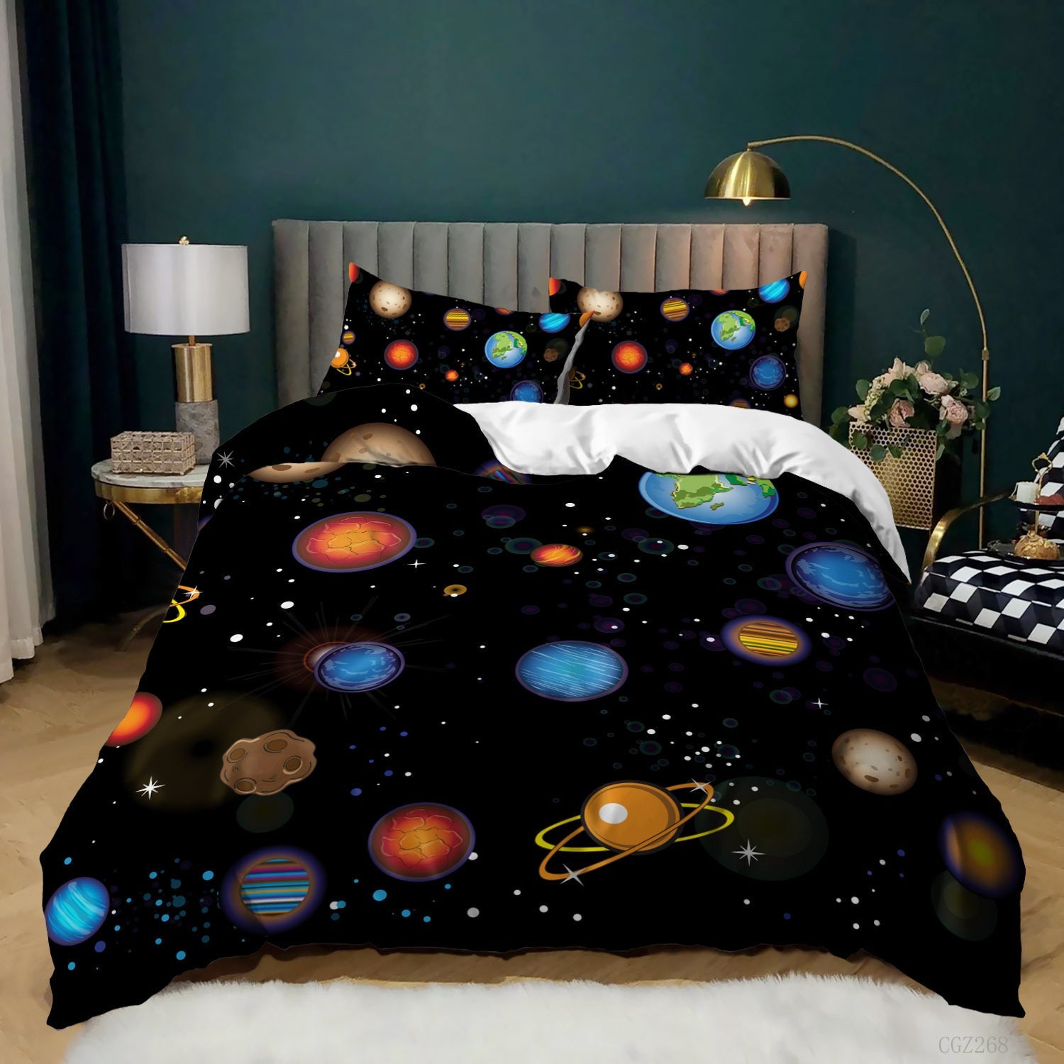 HKM-879251 Kids Digital Printed Spaceship Rocket Pattern Bedding Quilt Cover Set for Modern Bedrooms