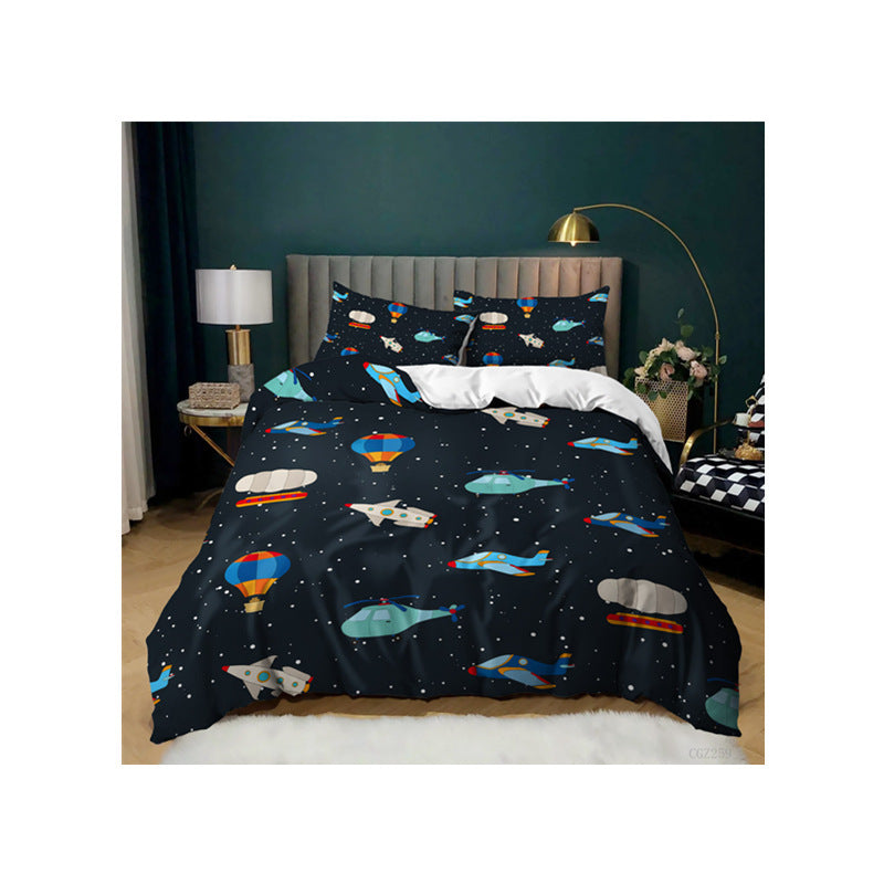 HKM-879251 Kids Digital Printed Spaceship Rocket Pattern Bedding Quilt Cover Set for Modern Bedrooms